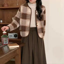 Chic Women's Blazer with Check Print and Button Accents