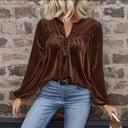 Chic Velvet Blouse with Decorative Buttons