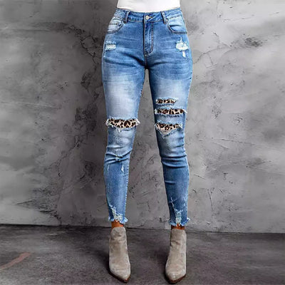 Trendy Women's Destroyed Jeans with Unique Animal Prints