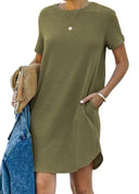 Round Neckline Women's Pocketed Dress