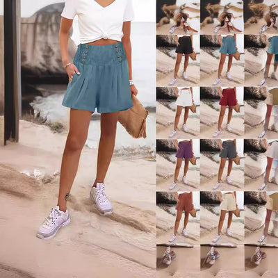 Chic High-Waisted Shorts with Button Accent for Women