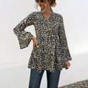 Chic Ruffled Blouse with Leopard Print Design