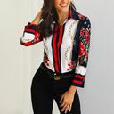Floral Print Long Sleeve Blouse with Chain Design for Women