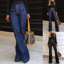 Stylish High-Waisted Bootcut Jeans with Chic Button Accents