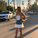 Floral Ruffled Hem Denim Skirt for Women