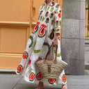 Checkered Long Sleeve Dress with Floral Embroidery