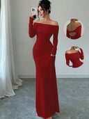 Chic Off-Shoulder Maxi Dress with Long Sleeves