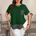 Striped Hem Women's T-Shirt with Chest Pocket