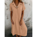 Chic Women's Short Sleeve Shirt Dress with Button Accents