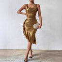 Chic Ruffled Wrap Dress with Shimmering Finish