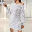 Chic Mini Dress with Asymmetrical Neckline & Balloon Sleeves