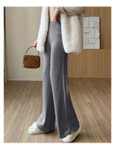 Chic Knit Trousers with Decorative Button Accents