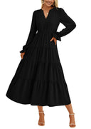 Women's Ruffle-Detail Maxi Dress with V-Neck Design