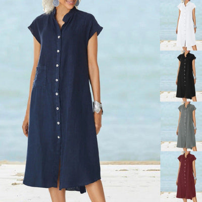 Chic Women's Button-Up Dress with Pockets