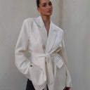 Stylish Women's Blazer Jacket with Belt and Pockets