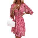 Floral V-Neck Dress with Puff Sleeves