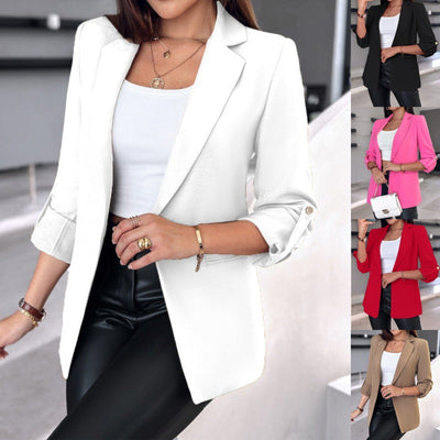 Chic Women's Blazer with Roll-Up Sleeves