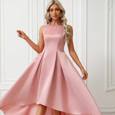 Chic Asymmetrical Satin Evening Dress with Pleats
