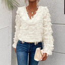 Women's Ruffled V-Neck Blouse with Exquisite Detailing