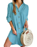 Chic Women's Shirt Dress with Button Accents and Side Slits