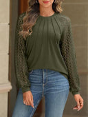 Chic Women's Top with Lace Sleeves and Gathered Accents