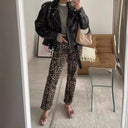 High-Waisted Straight Leg Leopard Print Jeans for Women