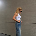 Chic Women’s High-Waist Denim Pants with Stylish Patchwork
