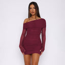 Chic Asymmetrical Sleeve Mini Dress with Ruching