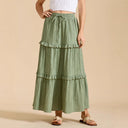 Long Flared Skirt with Ruffles and Stretch Waist