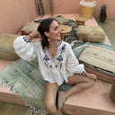 Floral Embroidered Women's Blouse with Statement Sleeves
