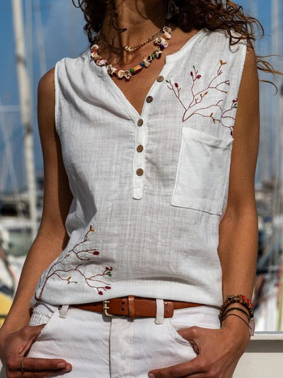 Stylish Women's Blouse with Embroidery & Buttons