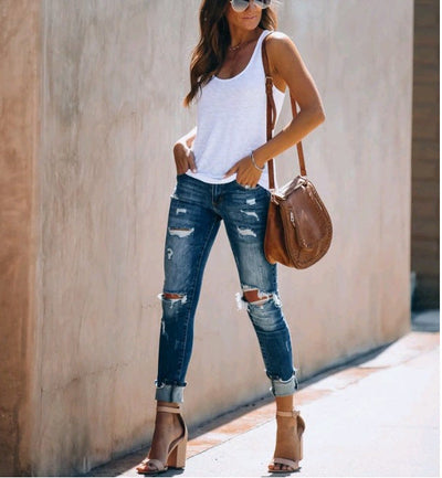 Stylish Distressed Women's Denim Jeans