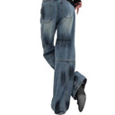 Fashionable Wide-Leg Jeans with Unique Stitching for Women