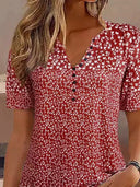 Floral Pattern Short Sleeve Women's Blouse