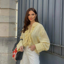 Chic Ruffled Blouse with Trendy Neckline for Women
