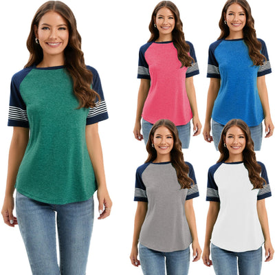 Striped Women's T-Shirt with Contrast Sleeves