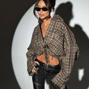 Chic Women's Cropped Checkered Blouse