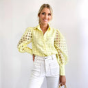Chic Blouse with Sheer Puff Sleeves in Trendy Check Design