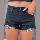 Chic Leopard Detail Denim Shorts for Women