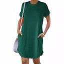 Round Neckline Women's Pocketed Dress