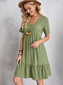 Chic Women's V-Neck Peplum Dress with Ruffle Accents