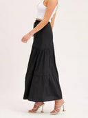 Long Ruffle Skirt with Elastic Waistband for Women