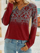 Floral Embroidered Women's Long Sleeve Blouse