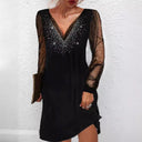 Chic Evening Dress with Sheer Sleeves and Glitter Accents