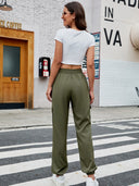 Women's Elastic Waist Cargo Pants with Side Pockets