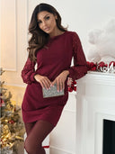 Chic Women's Dress with Shimmering Sleeves