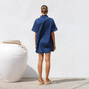 Stylish Women's Denim Shirt Dress with Pockets