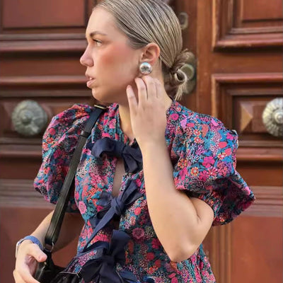Floral Print Blouse with Statement Sleeves for Women