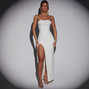 Chic Off-Shoulder Maxi Dress with High Slit and Textured Fabric