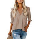 Chic V-Neck Blouse with Ruffled Sleeves and Pleats